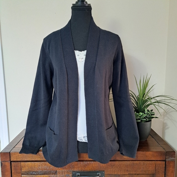 Northern Reflections Black Cardigan Women's Medium Cotton Sweater - Picture 1 of 11